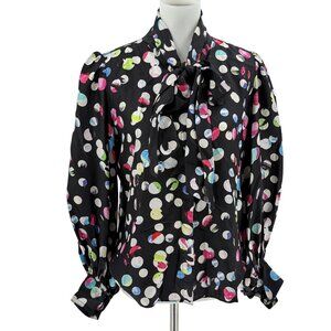 Hunter Bell New York Polka Dot Silk Blouse With Puff Sleeves & Bow Tie Neck